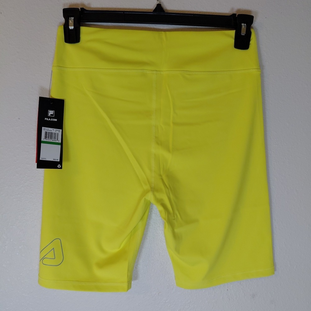 NWT Fila Women's Fired Up Logo Bike Shorts Large MSRP $32 FW211115 Bright Yellow - Picture 2 of 11